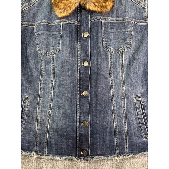Chico's Removable Fur Collar Denim Jacket Women's Size 4 20/22 Raw Hem Lined - Picture 4 of 16